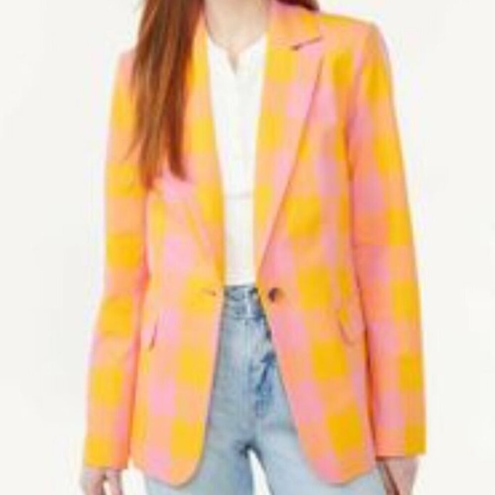 NWT Free Assembly checkered blazer Small orange pink